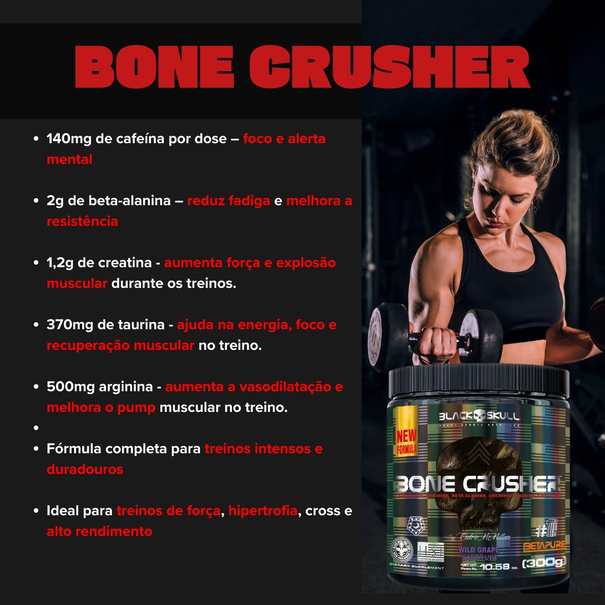 BLACK - BONE CRUSHER PRE-TREINO 300G