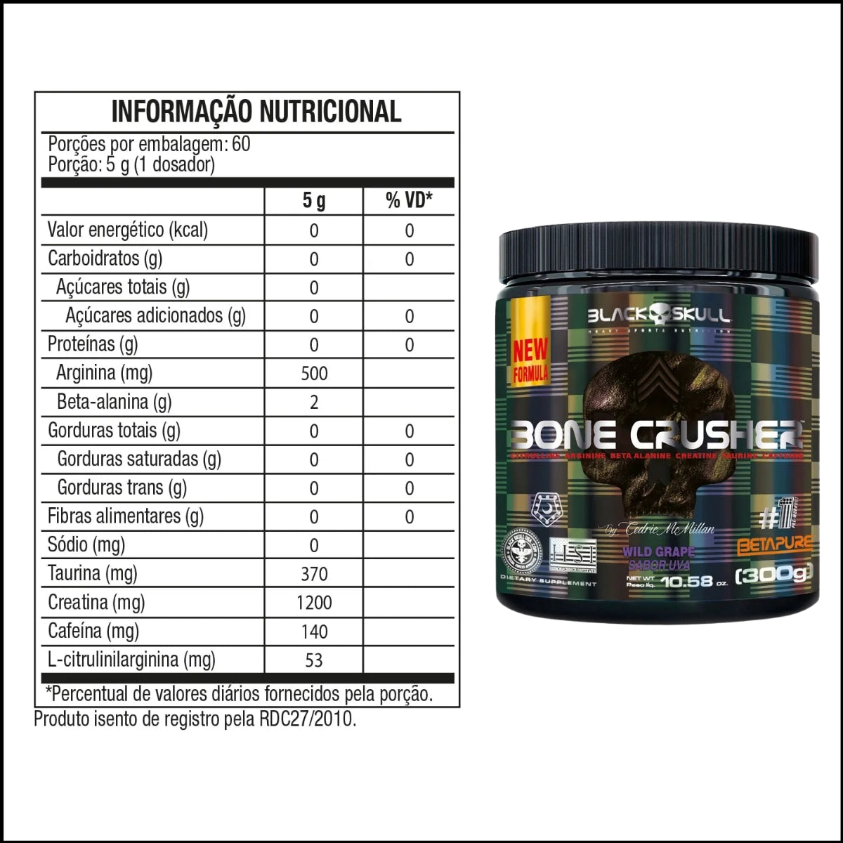 BLACK - BONE CRUSHER PRE-TREINO 300G