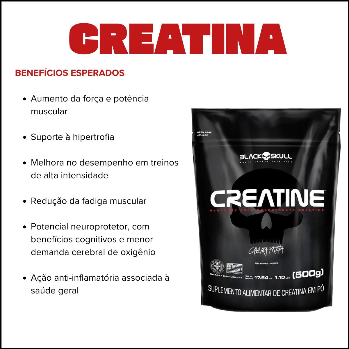 BLACK -  CREATINE PURA REFIL 500G