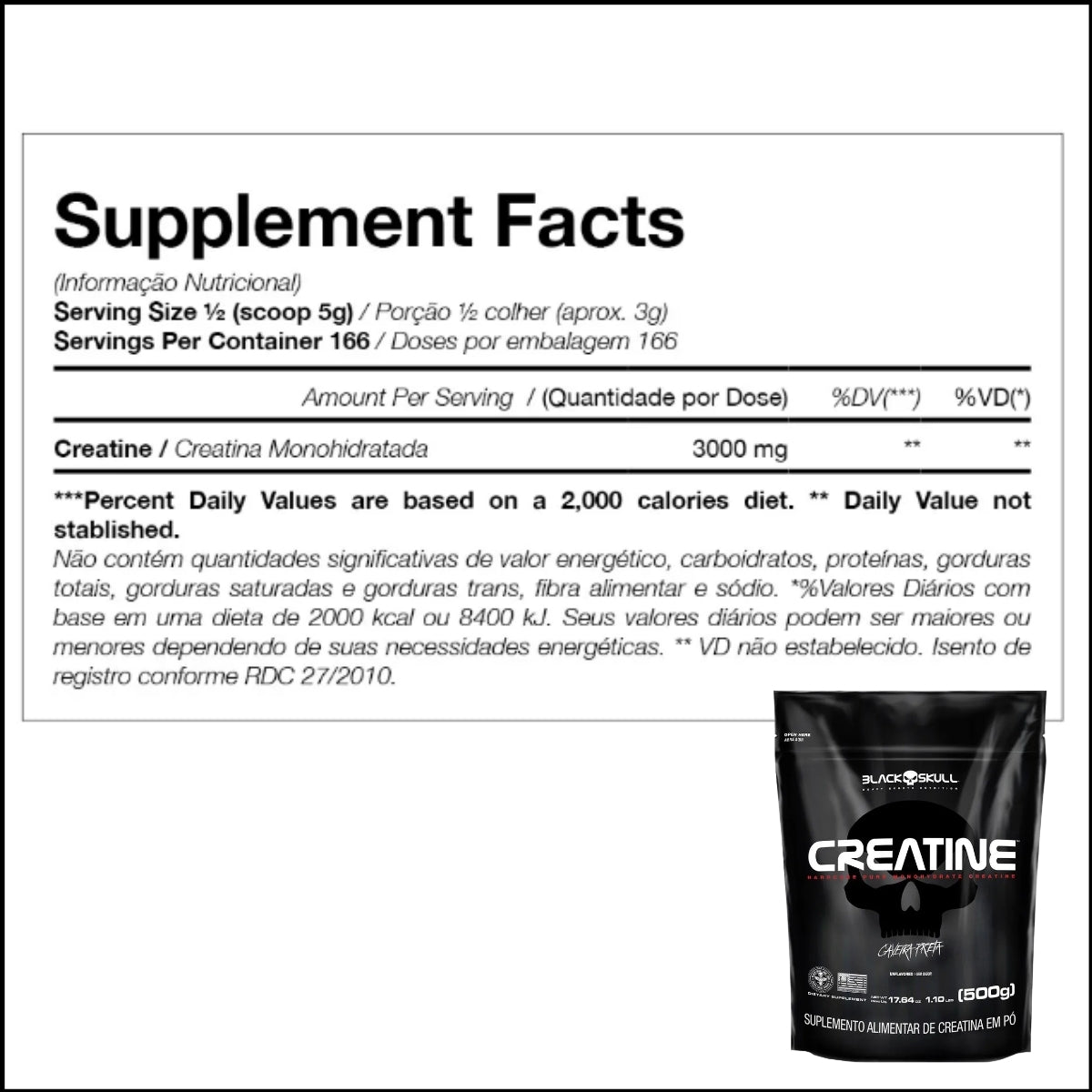 BLACK -  CREATINE PURA REFIL 500G