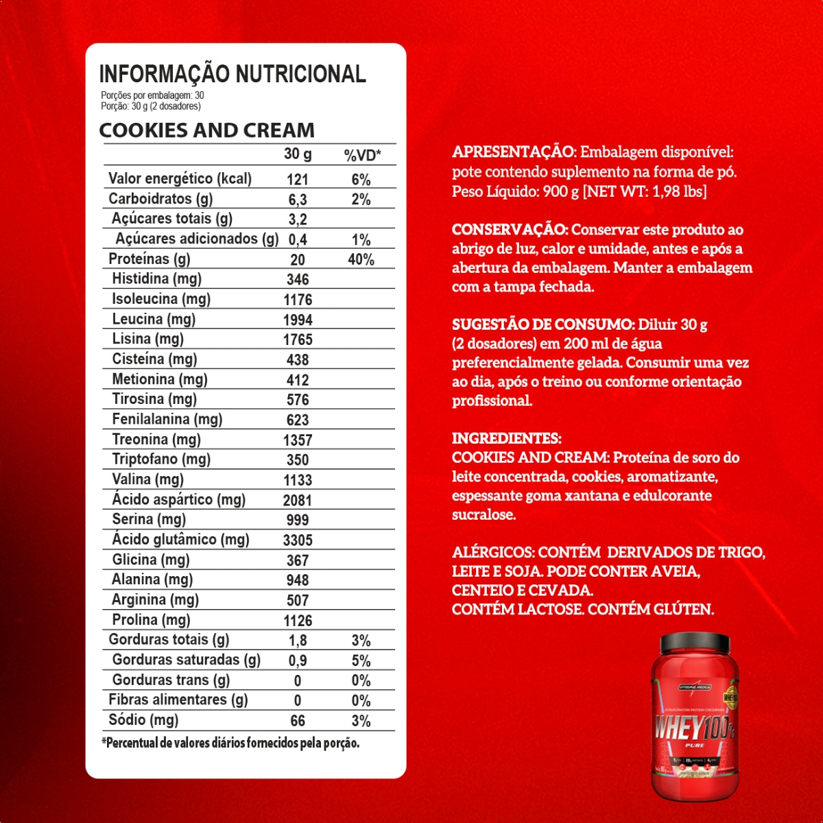 INTEGRALMEDICA - WHEY 100% PURE 900G POTE