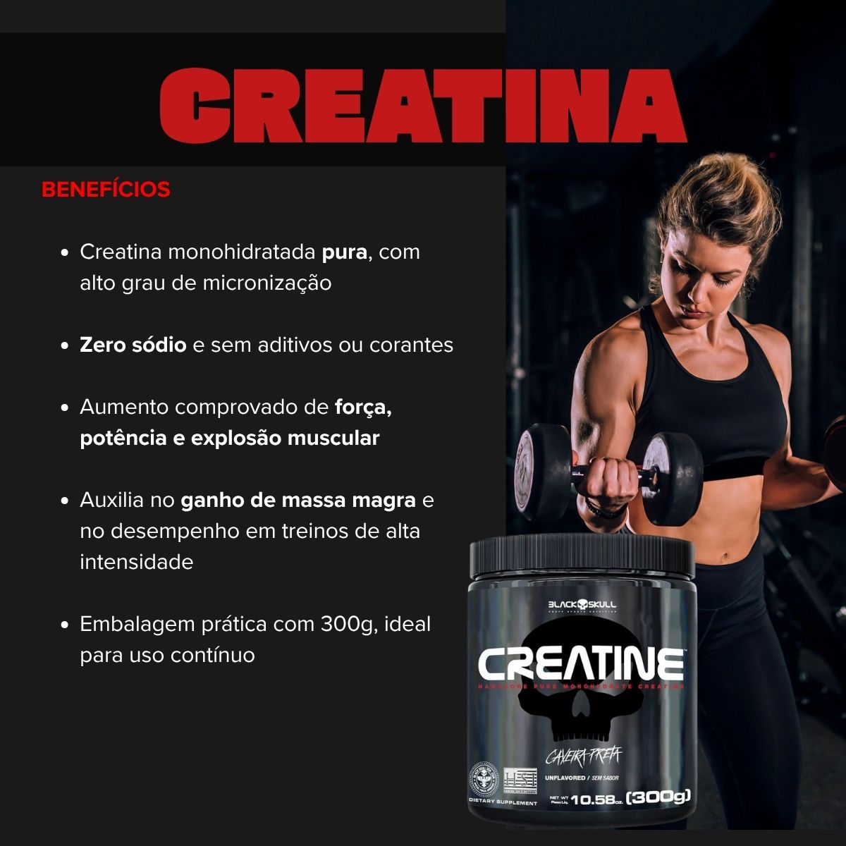 BLACK - CREATINE MONOHIDRATADA 300G PURA