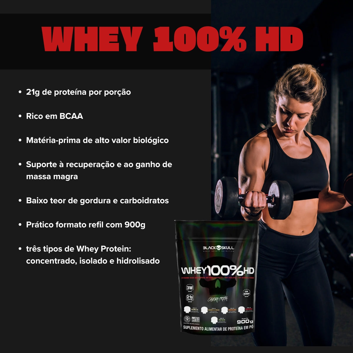 BLACK - WHEY 100% HD 900G REFIL