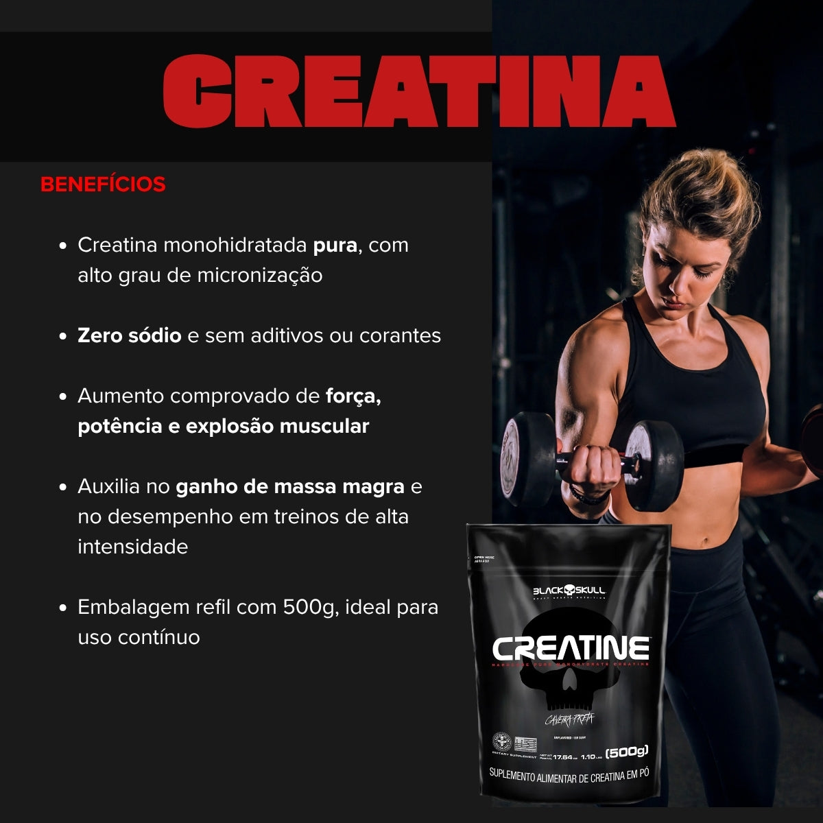 BLACK -  CREATINE PURA REFIL 500G